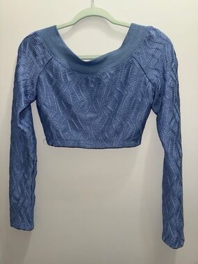 Free People Textured Cropped Long-Sleeve Top - Periwinkle Blue New Size Small